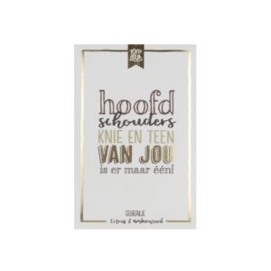 Geurzakje met tekst hoofd schouders knie en teen van jou, citrus & amberwood geur, cadeau-artikel
