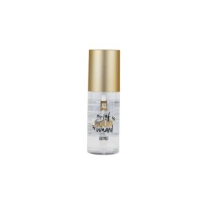 Bodymist met gouden dop en tekst Mijn Juf is Goud waard, ideaal cadeau voor de juf