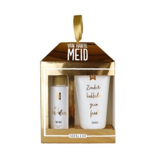 Cadeauset met body mist en douchegel in gouden geschenkverpakking met lint