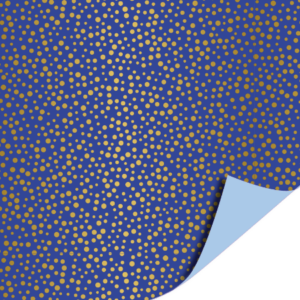 Cadeaupapier met kleurrijke stippen op blauwe achtergrond, ideaal voor feestelijke geschenkverpakking