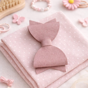Roze glitter haarstrik op gestipte stof met haaraccessoires en haarborstel voor meisjes