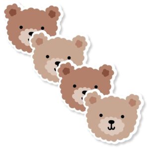 Vier schattige teddybeer stickers in bruintinten, perfect als decoratie of cadeautje